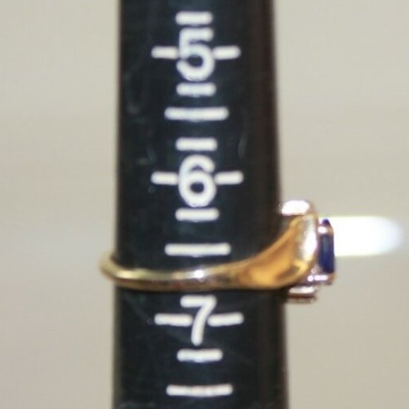 UTR 10K Yellow Gold Blue Marquise Sapphire Diamond Ring Size 6.75 - Picture 7 of 8